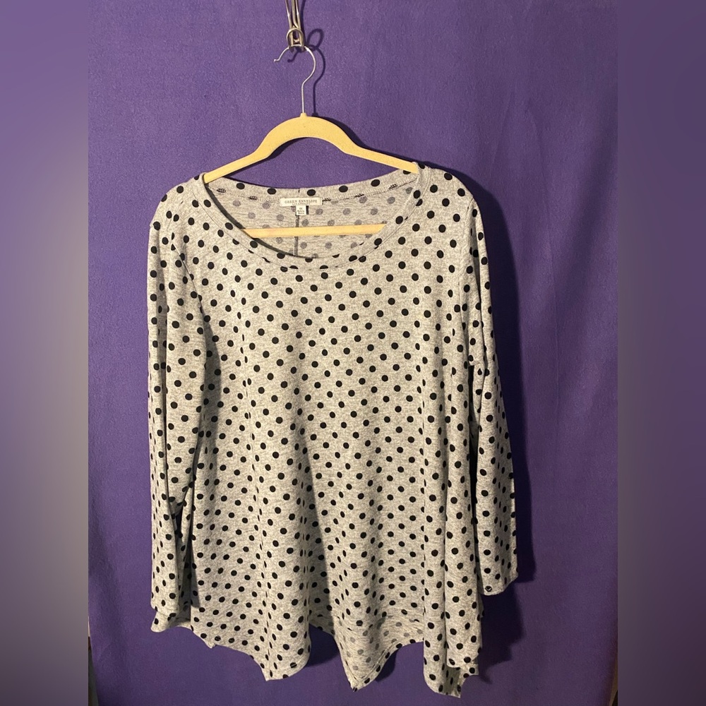 Green Envelope Black Polka Dot Long Sleeve Top